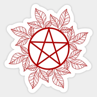 Red Leafy Pentagram Sticker